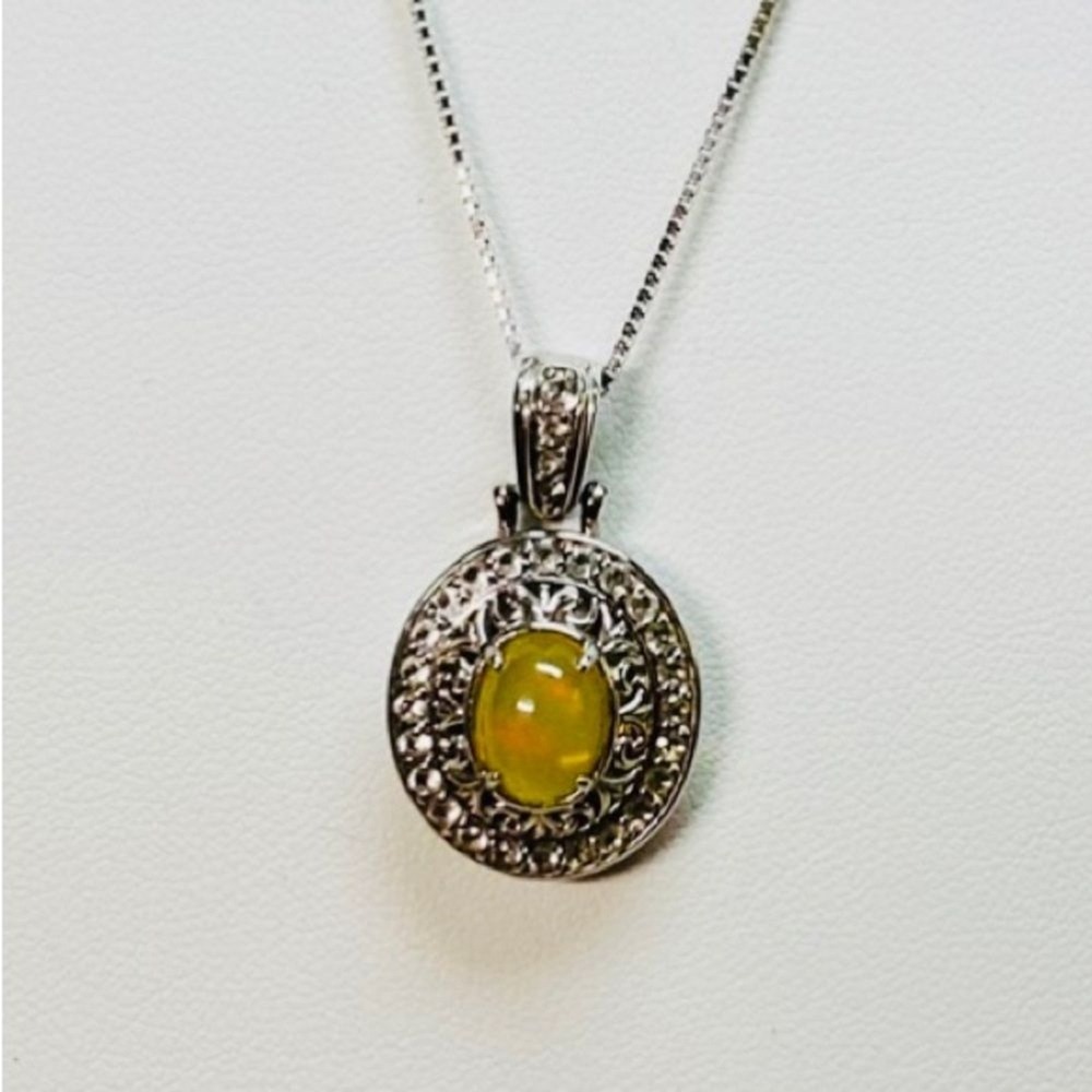 Victoria Wieck Ethiopian Opal & White Topaz Sterling Silver Frame Necklace, 18in